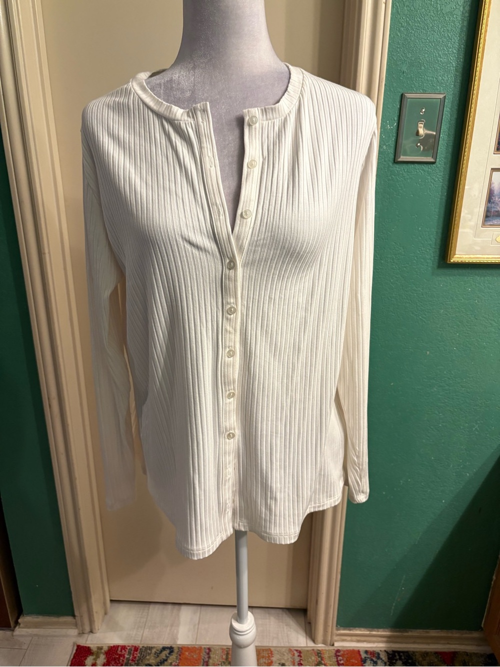 Abercrombie & Fitch Ivory Ribbed Button-Up Long Sleeve Top